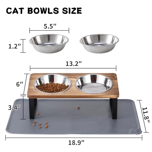 Upgraded Elevated Cat Bowls with Food Mat