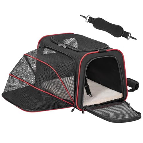 Medium Expandable Cat Carrier for Air Travel (17"L x 11"W x 11"H / Black)