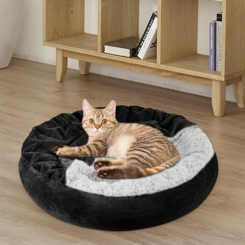 Small Dog Bed Cat Bed with Hooded Blanket (S(23" x 23" x 7") / Black)