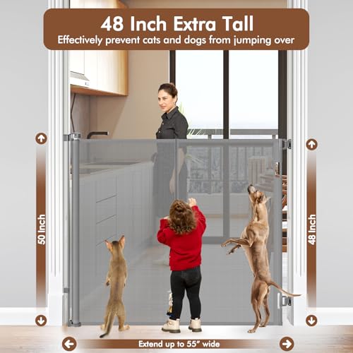 Reinforced 48" Extra Tall Dog Gate with Support Rods (Gray / Reinforced 48" Tall x 55" Wide)