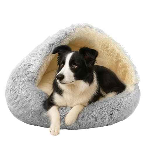 Round Plush Fluffy Hooded Cat Bed Cave (30.0"L x 30.0"W x 6.5"Th / coffee)