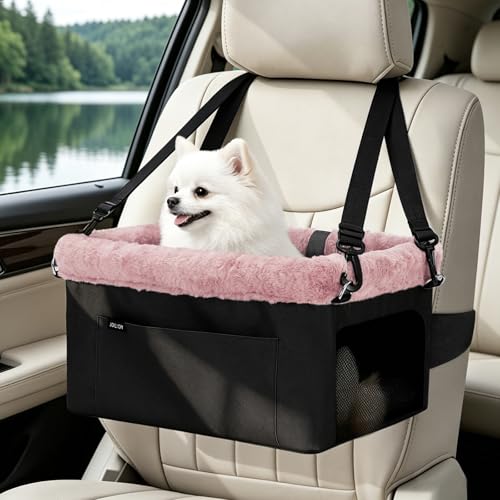 Deluxe Dog Booster Seat with Sturdy Metal Frame and Safety Leash for Small Pets up to 20 lbs (Pink)