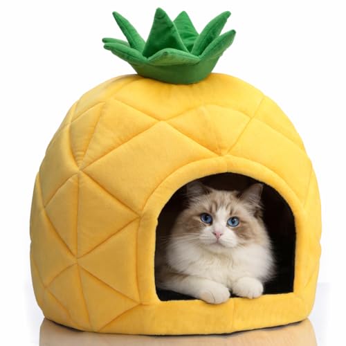 Cat Bed Cave for Indoor Cats for Pets up to 15 lbs (Pineapple Cave)