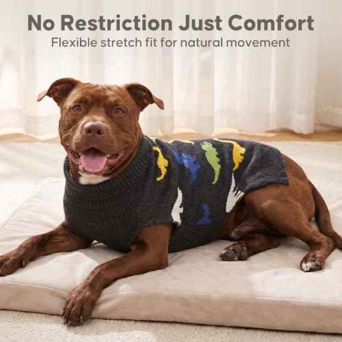 Dog Sweater for Medium Large Dogs Turtleneck Thick Knit (2XL (35-60lbs) / Dinosaur)