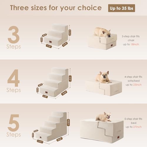 Dog Stairs for High Bed 22.5" H (Beige / Standard 15.7" x 30" x 22.5")