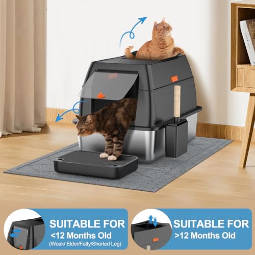 Extra Large Stainless Steel Litter Box with Lid (Black)
