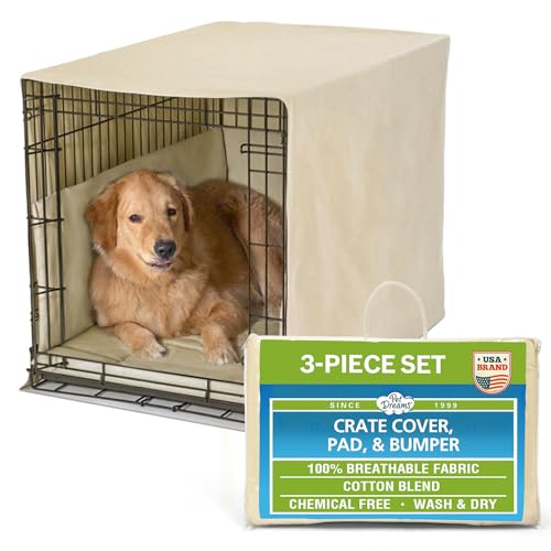3 Piece Set Includes Dog Crate Cover (Khaki Tan / 30-Inch)
