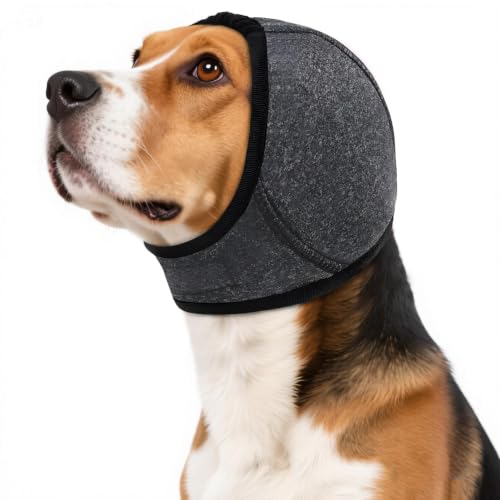 Adjustable Dog Calming Hoodie for Noise Reduction (Grey / Large(Head Circle:18"-24",Weight:66-94 lb))