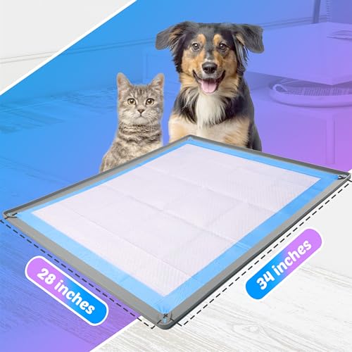 Dog Pee Pad Holder Tray Fits for 28” x 34” Pee Pads (34 x 28 Inches / Light Grey)