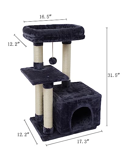 Cute Cat Tree Kitten Cat Tower Condo Cat Furniture Sisal Scratching Posts D (Smokygrey)