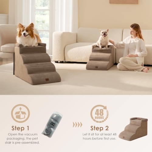 4 Step Curved Dog Stairs for Beds 17.6" H (Camel / 31.3"l X 15.7"w X 19.3"h)