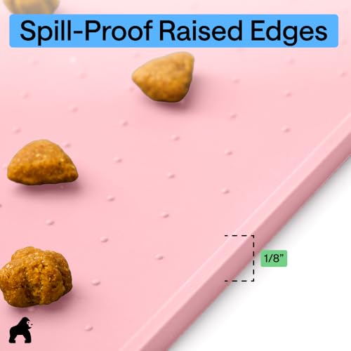 Dog Food Mat 100% Waterproof Silicone (Pink / 16"l X 10"w)