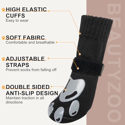 Dog Socks to Prevent Licking Paws Double Sided Grip Traction (Black(Paw) / XS(1.5"-1.7" W | Pack of 4))