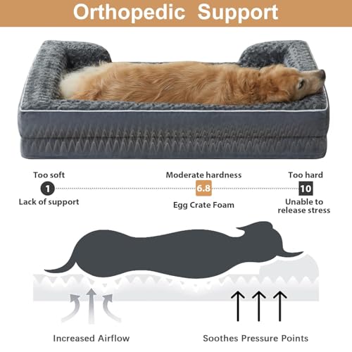 Orthopedic Washable XL Dog Bed for Senior Dog Cozy Sleep (42.0"l X 30.0"w X 7.0"th / Dark Grey)