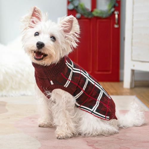 Dog Christmas Sweaters for Large Medium Small Dogs (S/M - Chest 19", Back 14" / Deep Red)