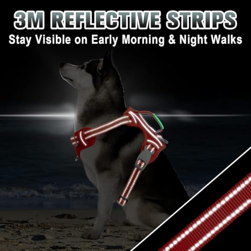 No Pull Dog Harness Large Reflective Dog Harness with Front Clip and Easy Control Handle for Walking Training Running with ID tag Pocket (Red / Large)