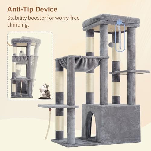 Heavy Duty Cat Tree with Large Base for Large Indoor Cats HCT026W (Light Gray / L)