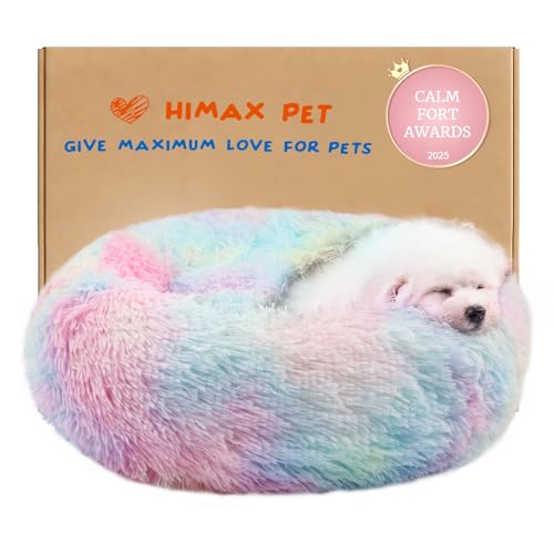 Covered Small Dog Bed with Blanket Attached Calming Burrow Multicolor (20.0"L x 20.0"W x 7.0"Th / Multicolored)