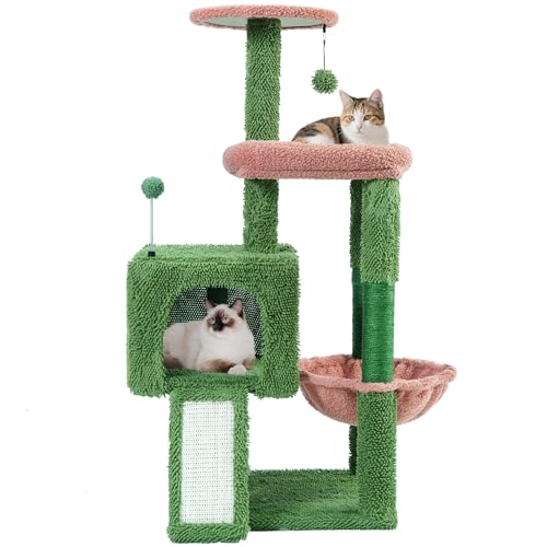 37.5" All-in-One Cat Tree Tower with Scratching Board & Posts Cozy Sleeping Perch Hammock and Toy Balls, Green (37.5'' / Green)