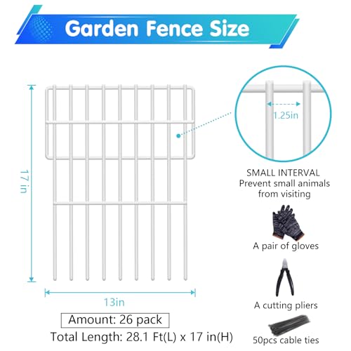 26 Panels No Dig Fence (White / 26 Panels, 28ft(L) x 17in(H))