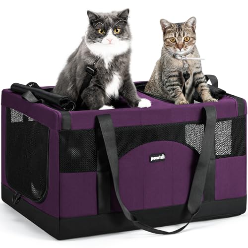 Cat Carrier Soft Double Pet Crate for 2 Cats Travel (Purple)
