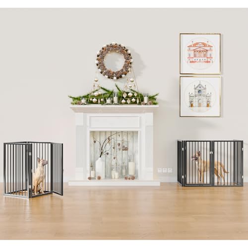 80" x 32" Foldable Freestanding Extra Wide Dog Gate with Door (Black / 【4-Panel with Door】20W*32H)