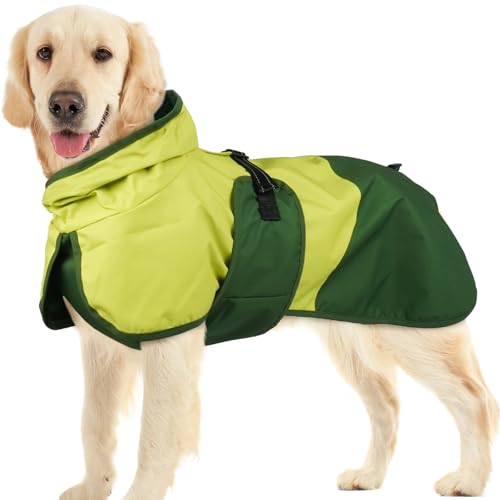 Dog Raincoat Waterproof Rain Jacket with Hood (XXL(Back Length23.6") / Green)