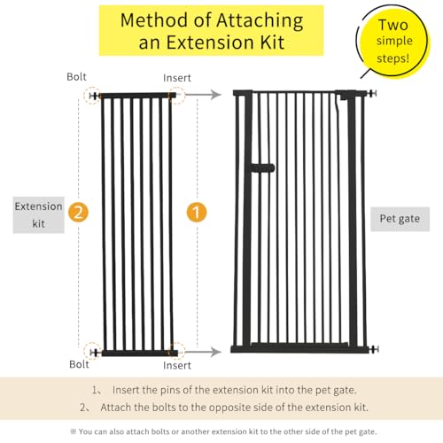 Extra Tall Cat Gate Extension Kit 55.12" High 16.73" Wide Black (55.12" H-black / 16.73" W, Extension)