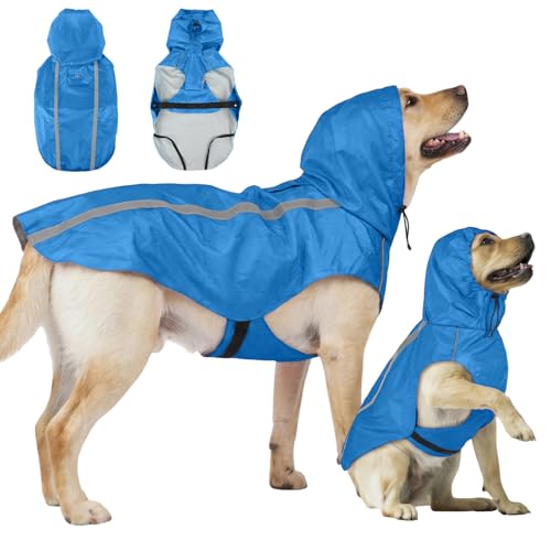 Blue Dog Raincoat with Reflective Strip Hoodie (XXL / Blue)