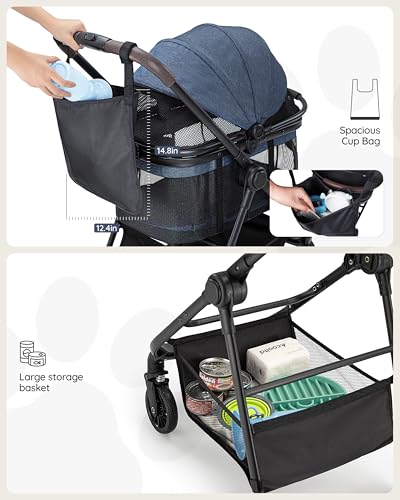 3 in 1 Pet Carrier Stroller for Small (Navy Blue)