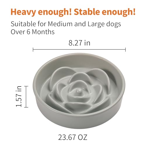 Grey Ceramic Dog Bowl Slow Feeder for Medium and Large Breed (8.26 In Grey Slow Feeder Bowl / Grey)