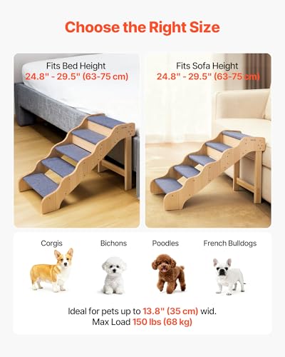 Wood Pet Stairs (Wood Color+Blue / 5-Step Fixed)