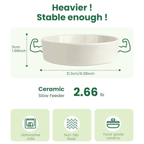 Ceramic Slow Feeder Dog Bowl for Small and Medium Breed 9.05inch Diameter Puzzle Dog Food Bowl Anti (Beige)