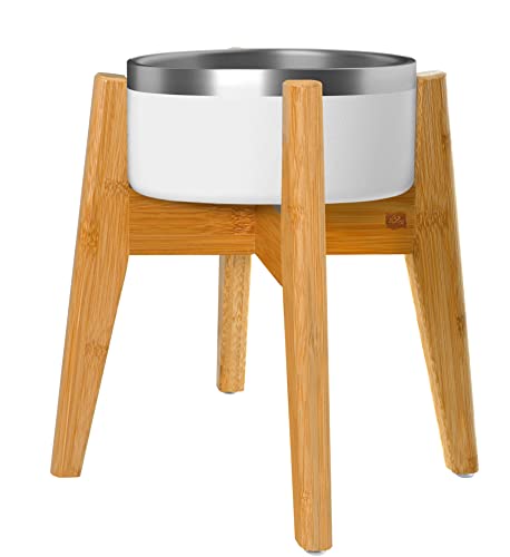 Dog Bowl Stand for Large Dogs (Height: 14"-15" / Width: Adj. 8"-11" / Bamboo-BL)