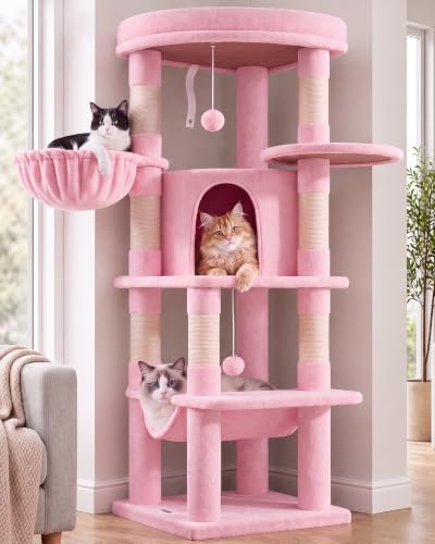 Pink Corner Cat Tree Tower with Scratching Post (51inch / Pink)