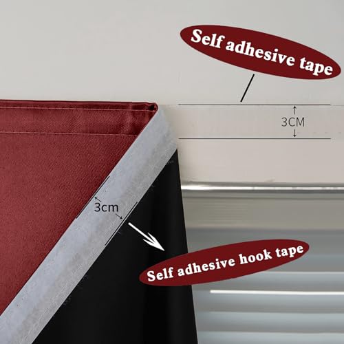 100% Blackout Stick Curtain Portable Black Out Curtains Adhesive Curtains for Bedroom Living Room No Drilling (Burgundy/ Thickened / 47"W x 54"L (Pack of 1))