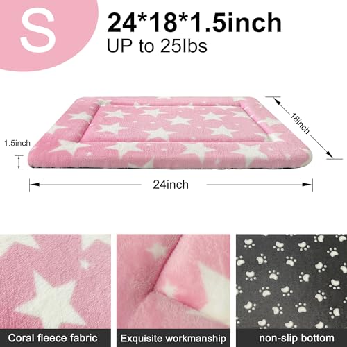 Dog Bed Mat Soft & Comfortable Dog Kennel Pad for Crate (S(24"*18"*1.5") / Big&Little Stars Pink-1pc)