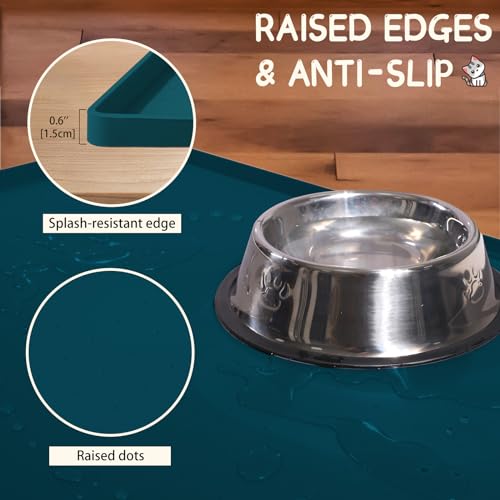 Silicone Cat & Dog Food Mat for Floors Waterproof (Navy / 24''×16'')