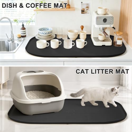 Waterproof Silicone Pet Food Mat with Raised Edge for Dog & Cat (Black / 36"L x 24"W)