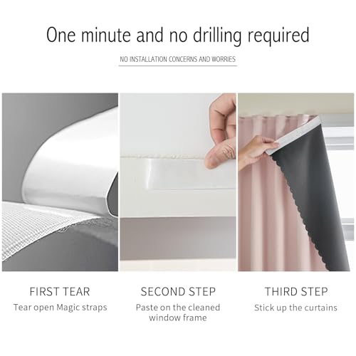 Self Adhesive Curtains 100% Blackout Shades Window Cover Sticky Curtain Portable Easy Open Black Out Curtains for Bedroom Living Room No Drilling (Pink/ Thickened / 59"W x 63"L (Pack of 1))