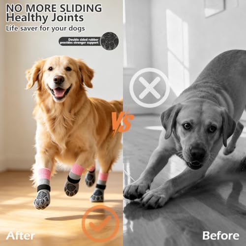 Non Slip Dog Socks for Hardwood Floors to Prevent Licking Paw XL (X-Large(6 Pack) / Pink)