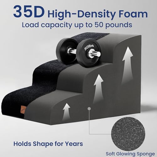 Dog Stairs for Small Dogs (Black / 3-Step (22.4"D x 15.7"W x 15.7"H))