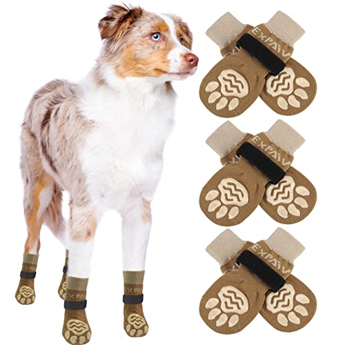 6PCS Anti Slip Dog Socks to Prevent Licking Paws (Medium (6 Count) / Khaki)
