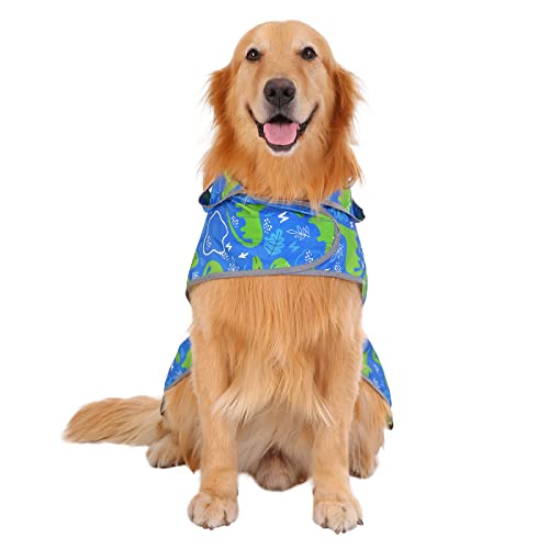 Clear Hooded Dog Raincoat Jacket Poncho with Dog Leash Hole Dino XXL (XX-Large / Dinosaurs)