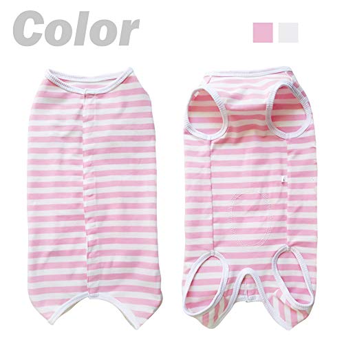 Dog’s Recovery Suit Post Surgery Shirt for Puppy (Small / pink white stripe)