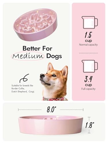 Dog Bowls Slow Feeder Ceramic (Sakura Pink / M-1.5 Cups)