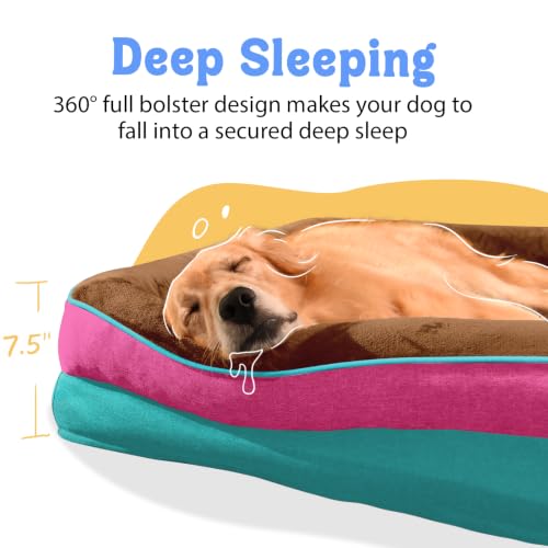 Waterproof Orthopedic XL Dog Bed for Large and Extra Large Dogs (Brown Mint / 42"L x 30"W x 7.5"Th)