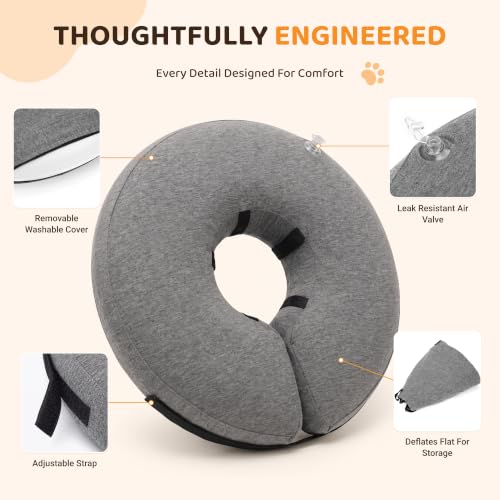 Inflatable Dog Cone After Surgery (Grey / M(12"-15"))