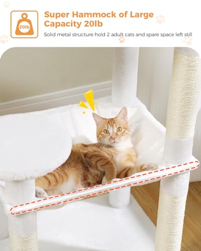 56.3" Cactus Cat Tree with Metal Hammock (White / 56.3in)