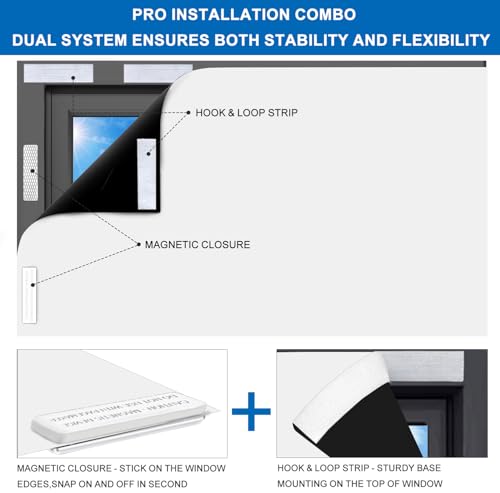 100% Blackout Blind Magnetic Blackout Window Cover 79 x 57Inch (White / 57"W x 79"H)